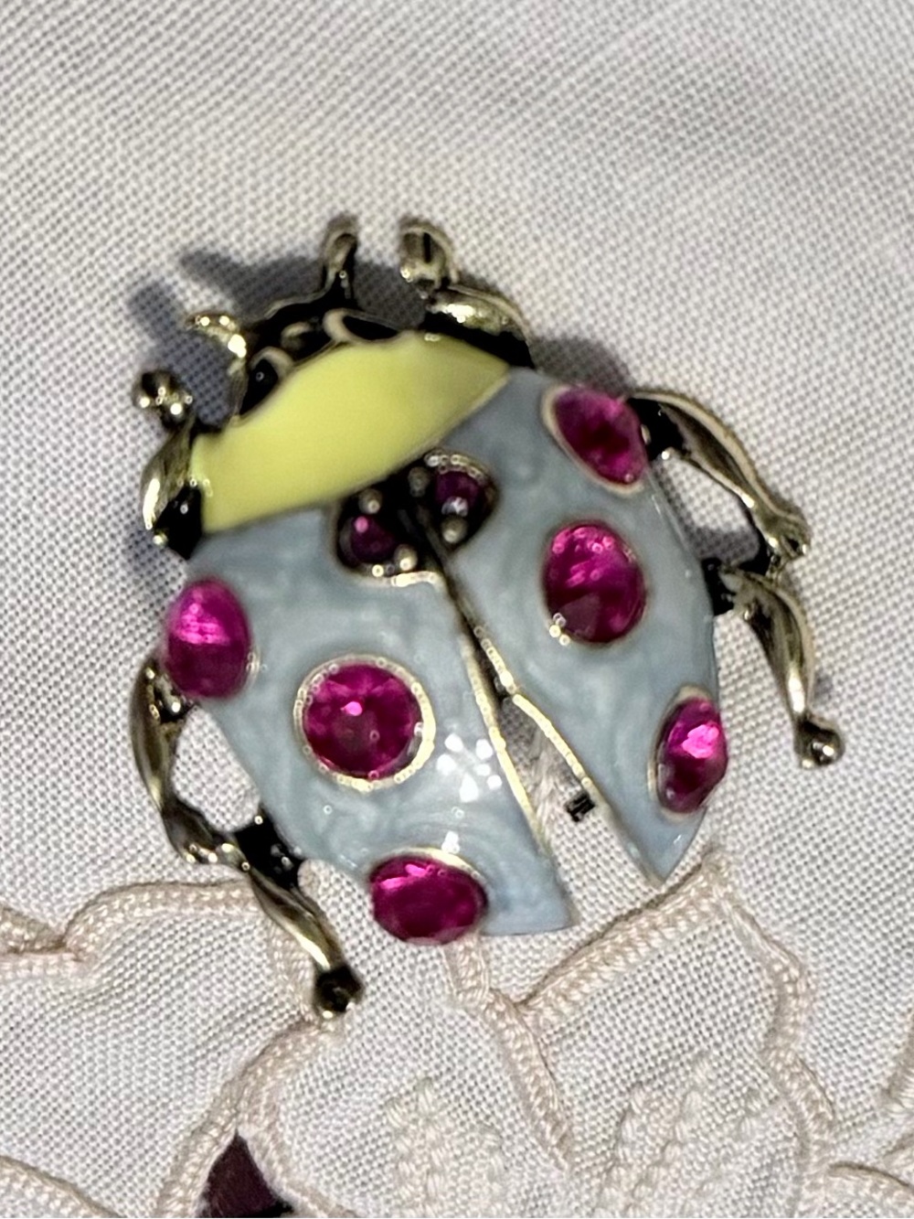 Ladybug Enamel Brooch with Pink Accent Gems #181